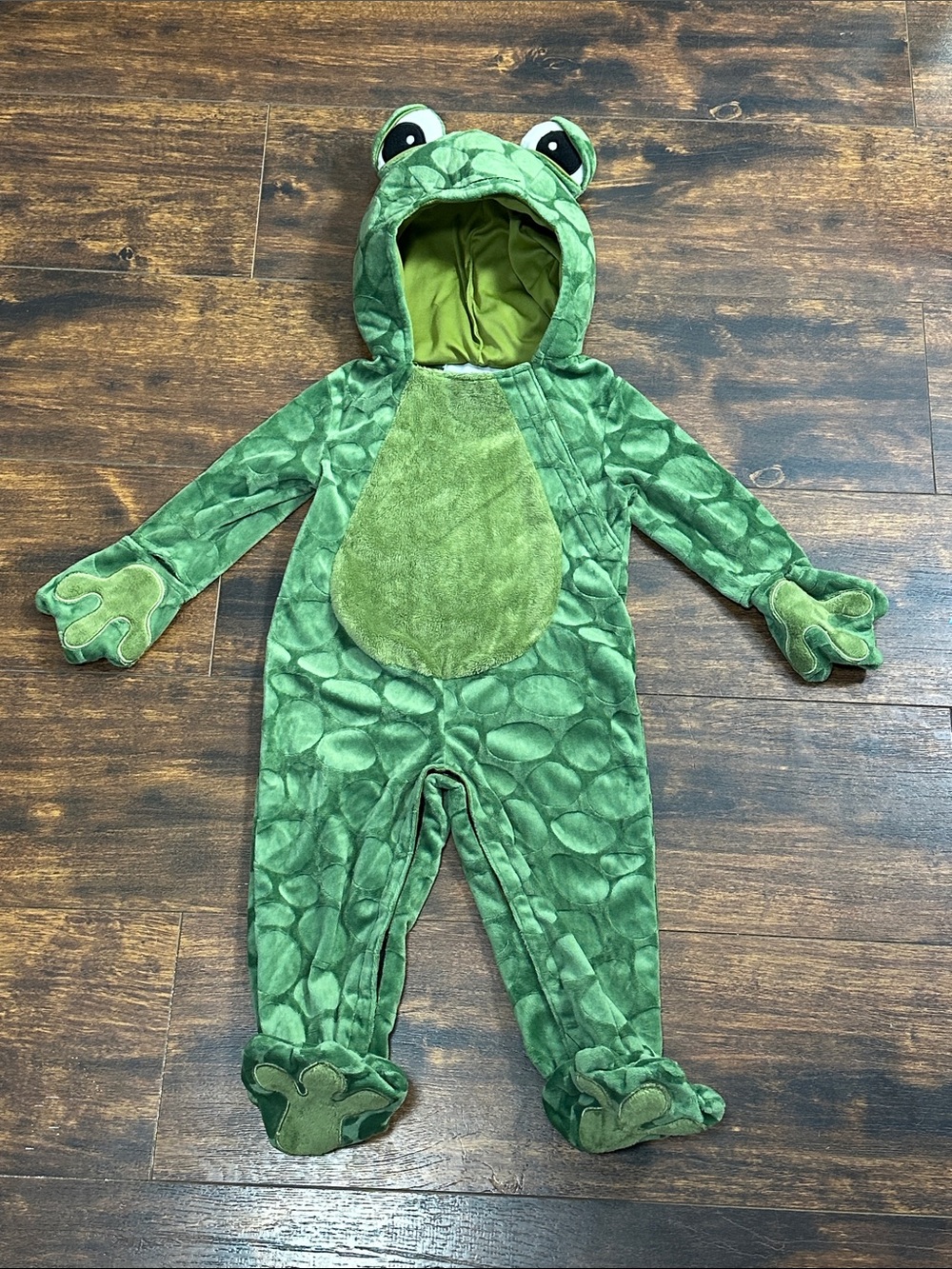 Baby Frog Halloween Costume 6–9 Months 🐸💚 Plush Hooded Jumpsuit